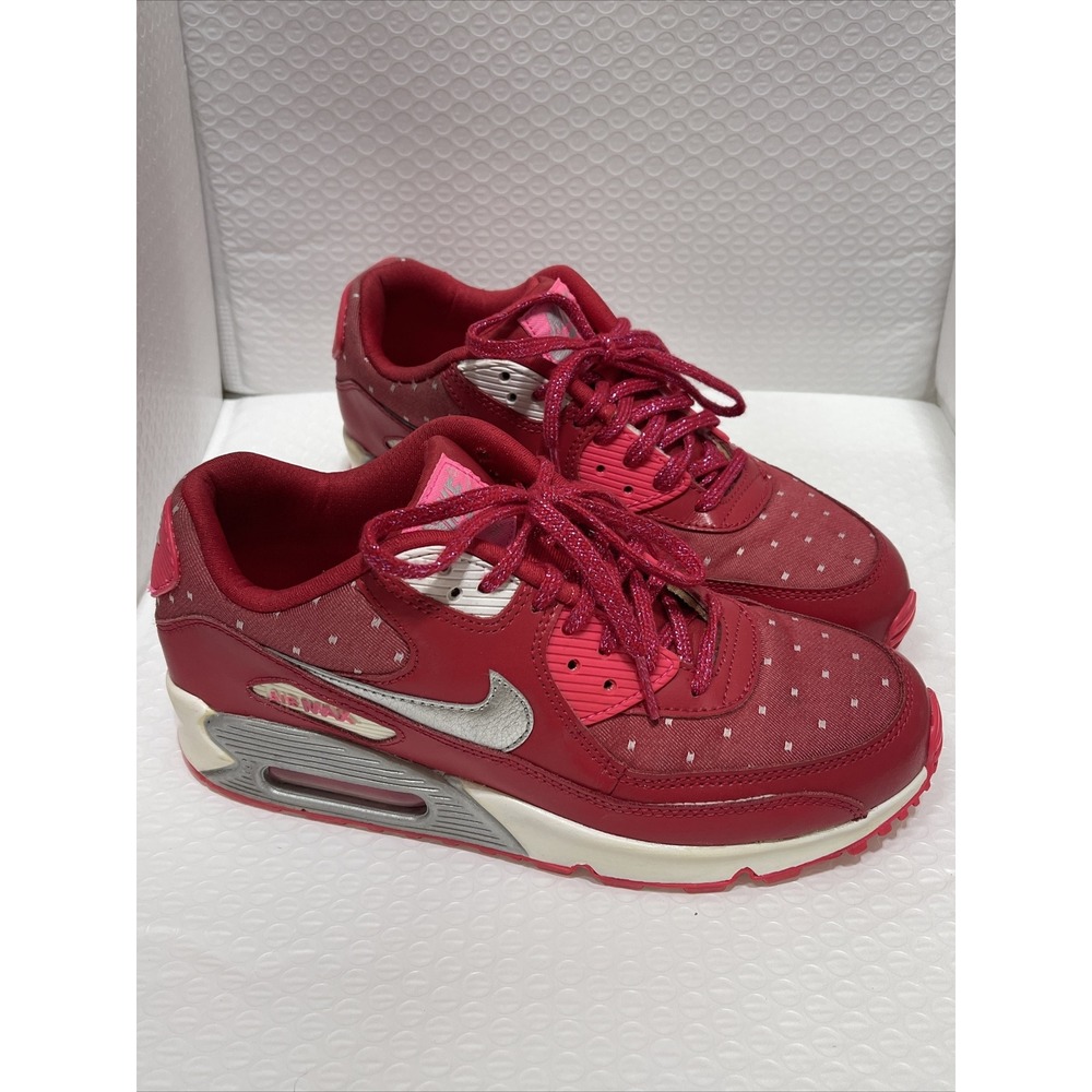 Nike Air Max 90 Print GS Girls Running Shoes Sz 7Y Red Pink 704953-602